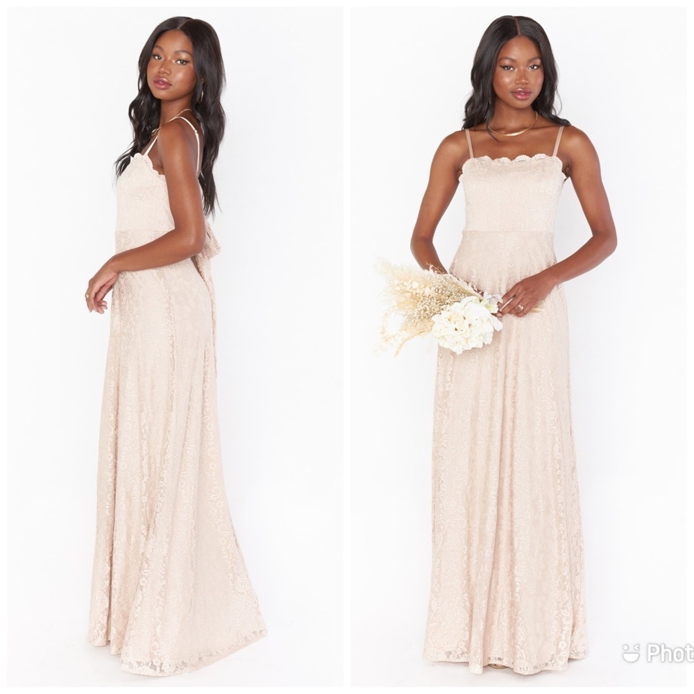 Show‎ Me Your Mumu Lauren Tie Maxi Dress Lace Floral Tan Beige Sz M